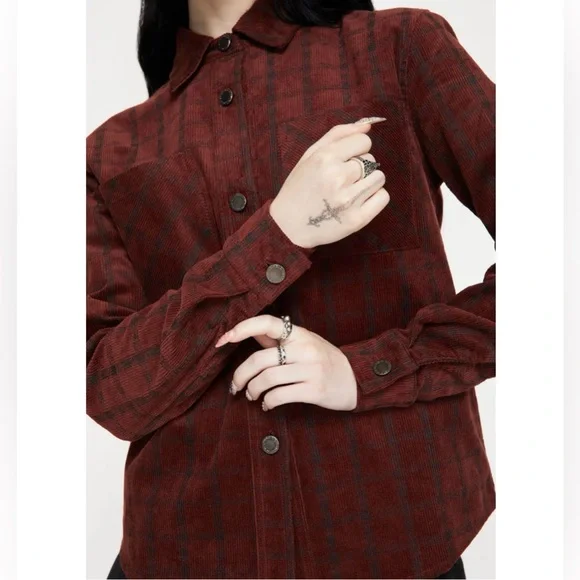 NWT Disturbia Terracotta Check Cord Shirt size US 8 - Picture 2 of 10